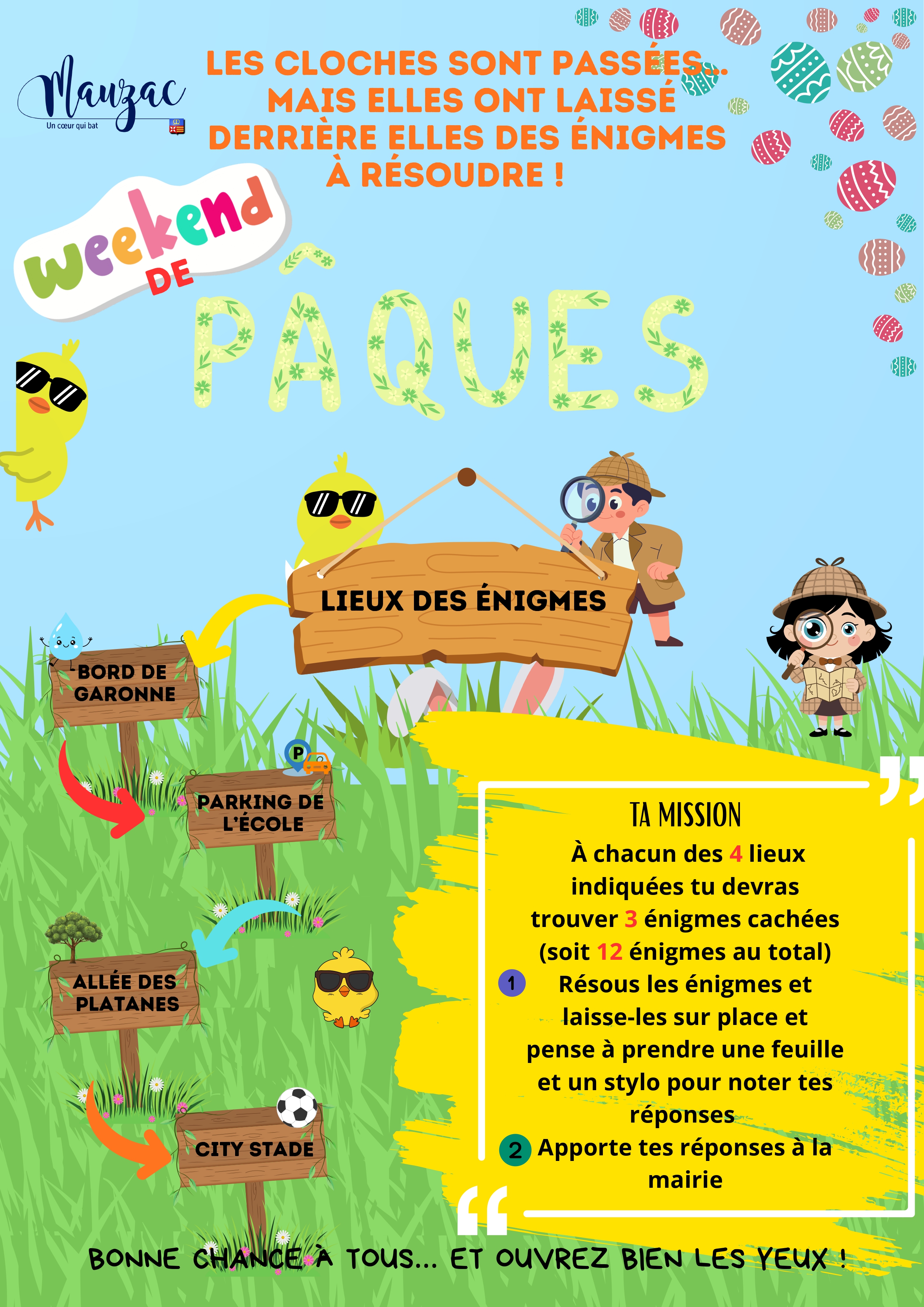 Affiche Chasse aux Oeufs de Pâques Illustré Bleu Vert et Jaune 5 page 0001