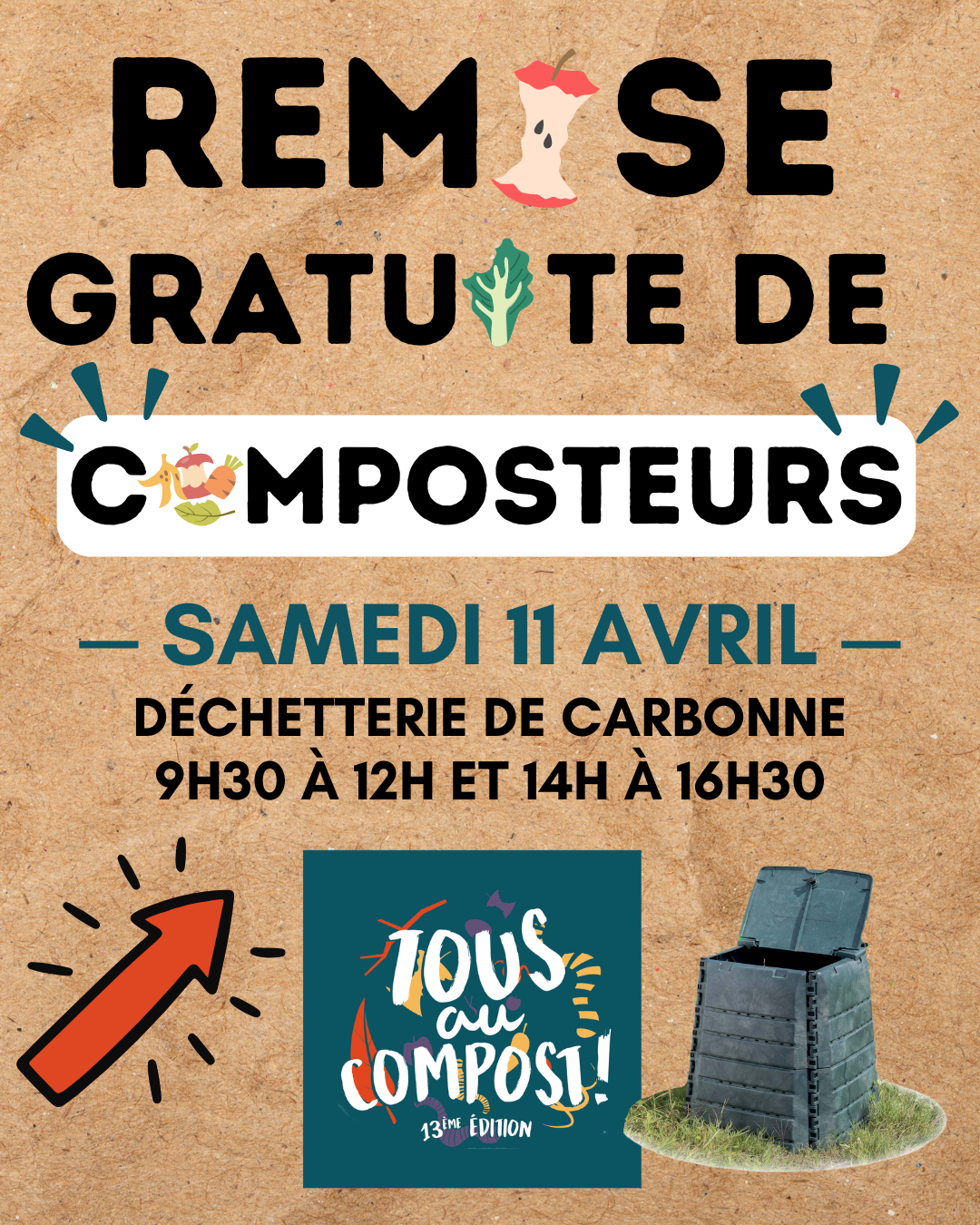 Distribution exceptionnelle de composteurs à la déchetterie de Carbonne le 11 avril